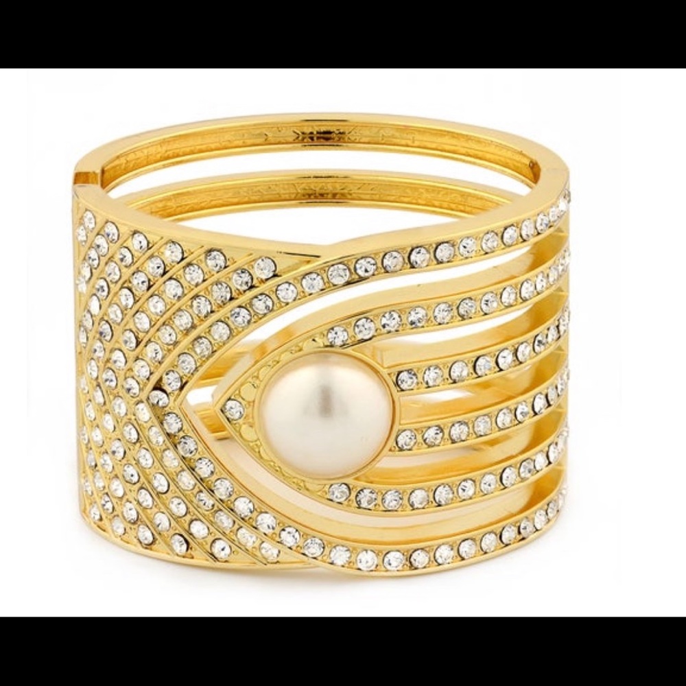 Gold-Plated Cubic Zirconia And Pearl Bangle